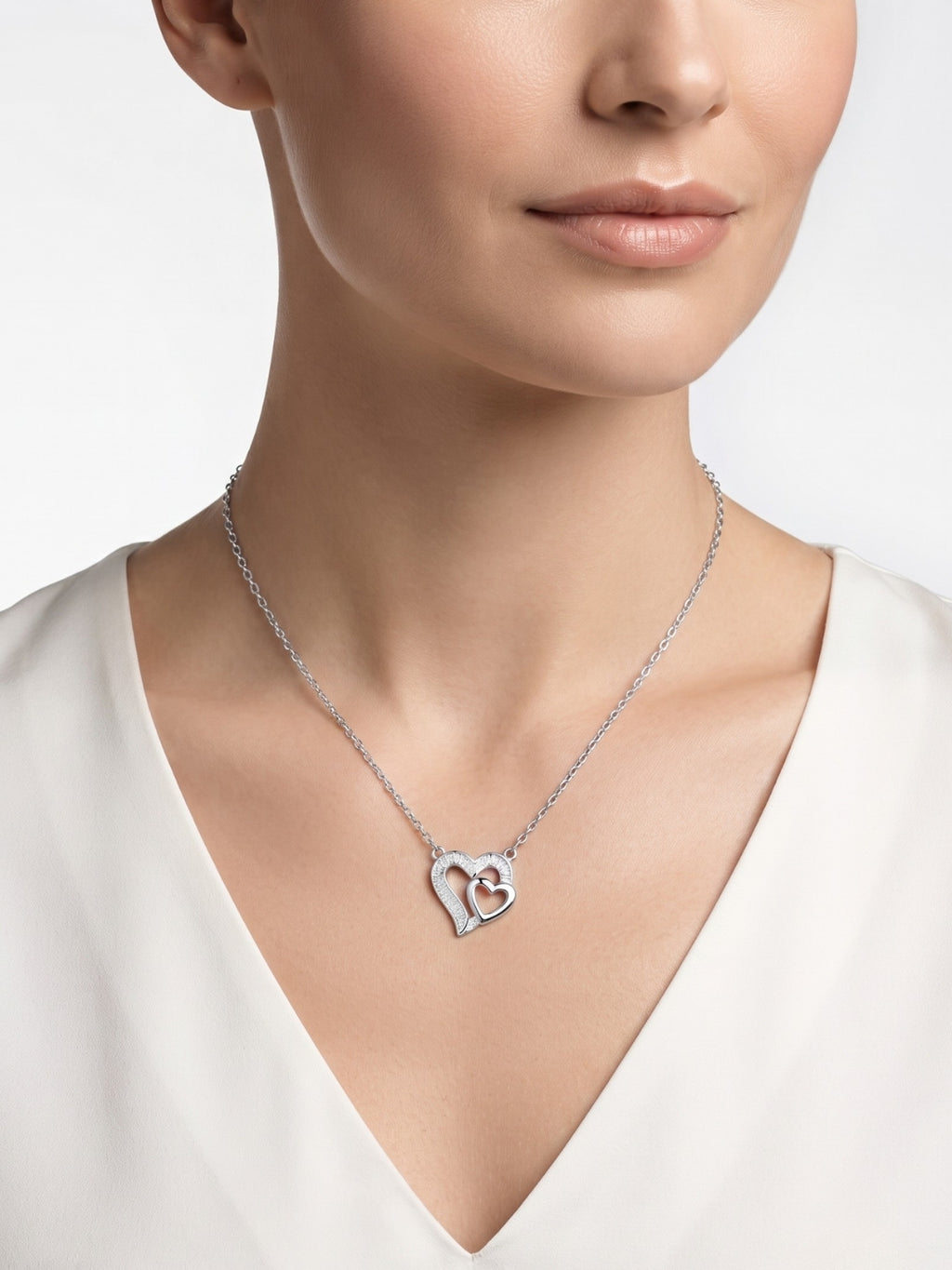 925 Silver Eternal Pure Double Heart Necklace for Women