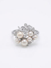 925 Sterling Silver Freshwater Pearl Floral Statement Ring for Women