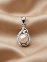 925 Sterling Silver Luminous Pearl Swirl Pendant Set with Earrings