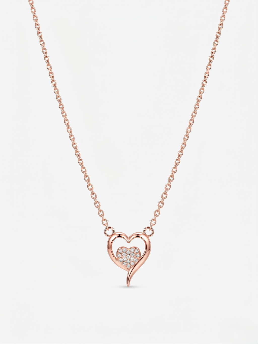 925 Sterling Silver Rose Gold Open Heart Cubic Zirconia Pendant Necklace for Women