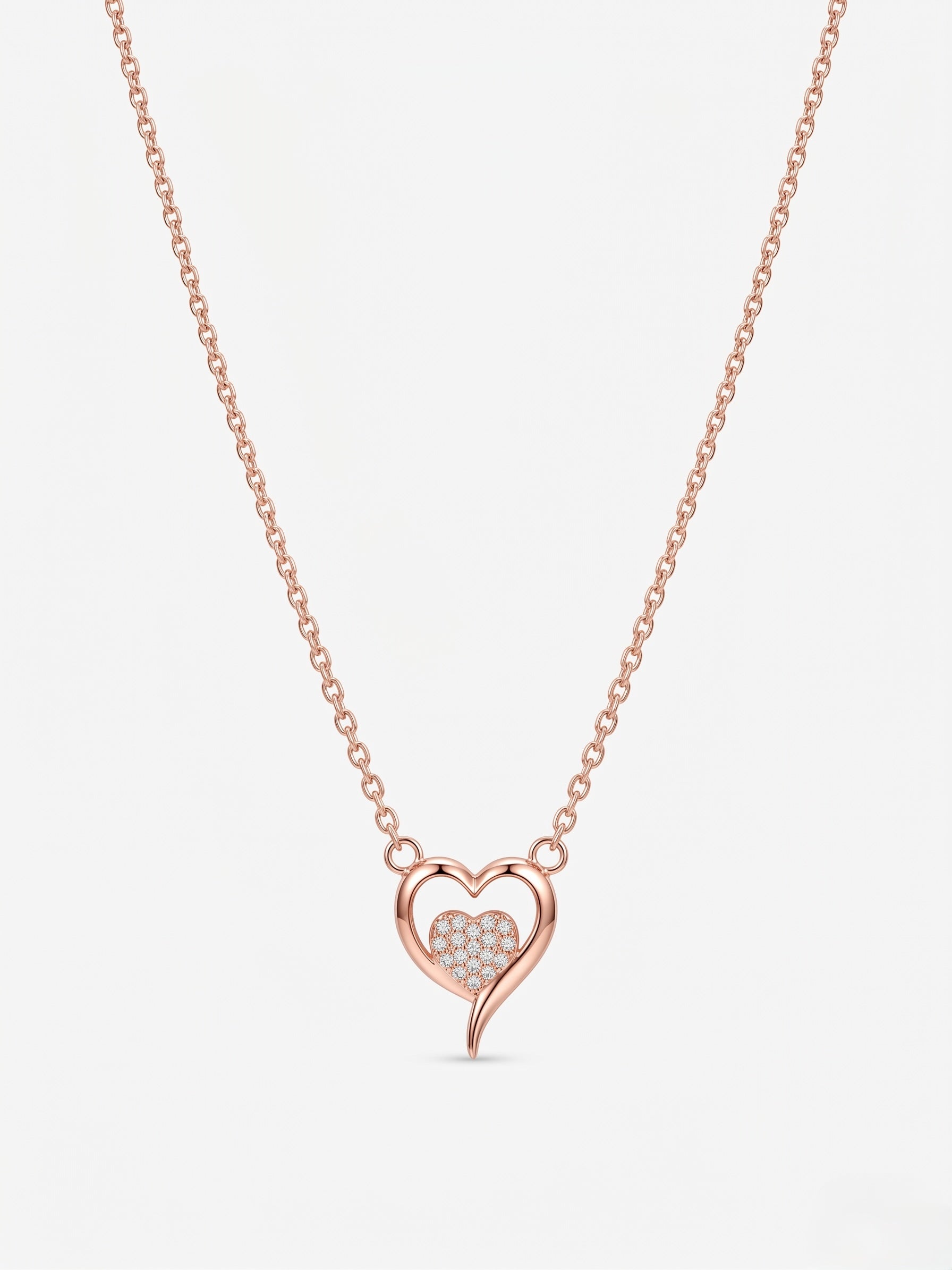 925 Sterling Silver Rose Gold Open Heart Cubic Zirconia Pendant Necklace for Women