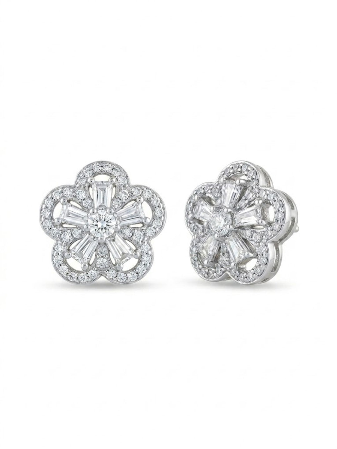 925 Silver Flower Stud Earrings for Women