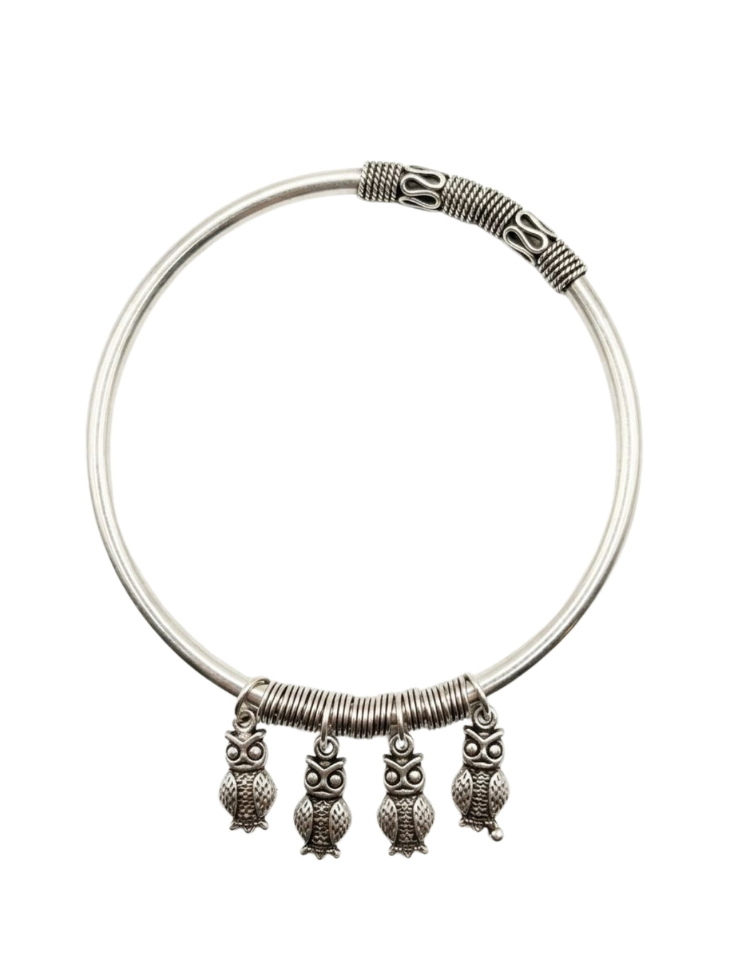 92.5 Sterling Silver Owl Charm Silver Bracelet for Women