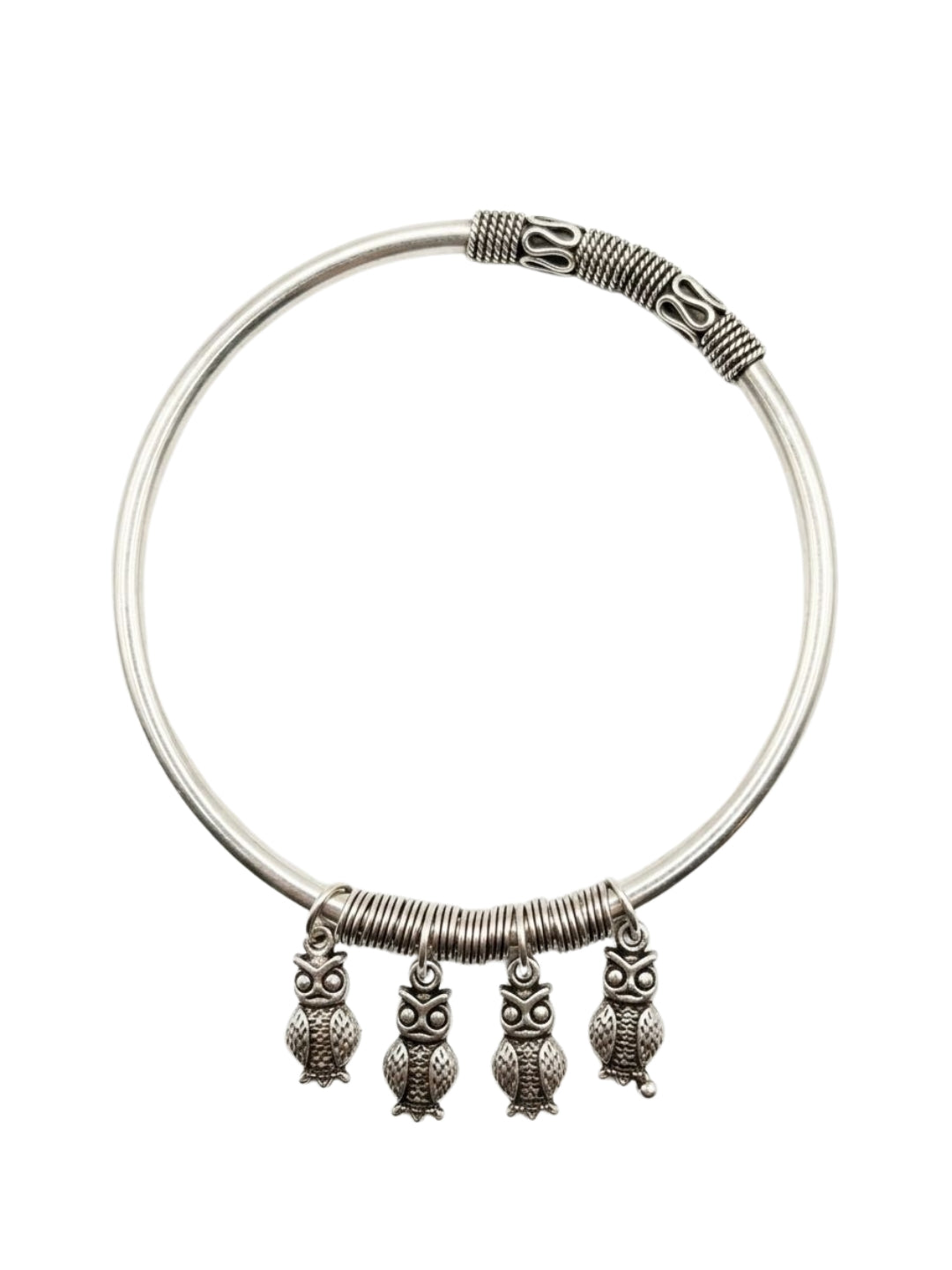 92.5 Sterling Silver Owl Charm Silver Bracelet for Women