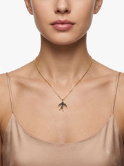 925 Sterling Silver Sparkling Black Spinel Bird Pendant Necklace for Women