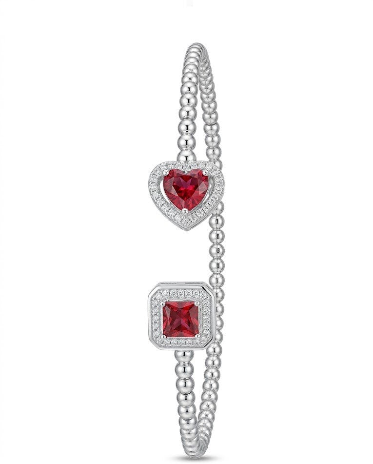 92.5 Sterling Silver Ruby Romance Double Charm Bracelet for Women