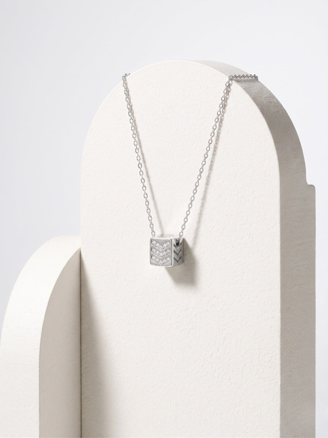 925 Sterling Silver Chevron CZ Geometric Pendant Necklace for Women