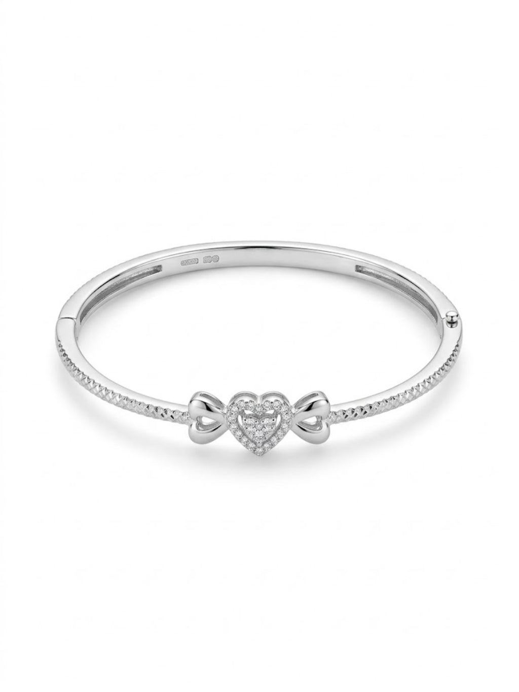 92.5 Sterling Silver Crystal Heart Bow Silver Bracelet for Women