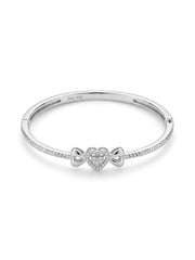 92.5 Sterling Silver Crystal Heart Bow Silver Bracelet for Women