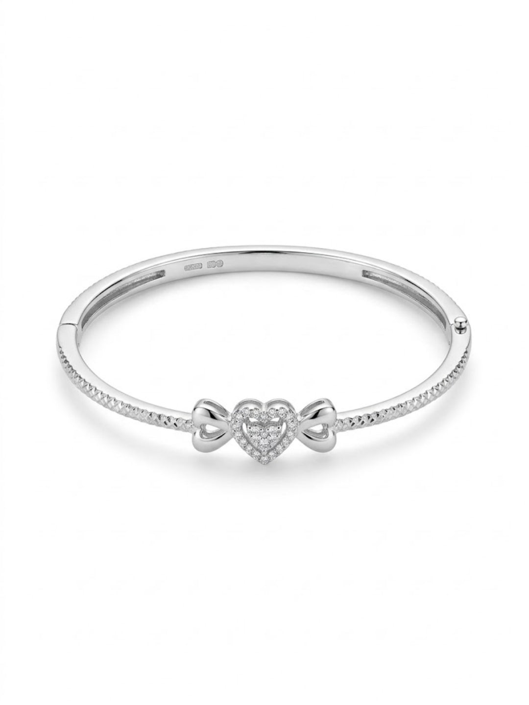 92.5 Sterling Silver Crystal Heart Bow Silver Bracelet for Women