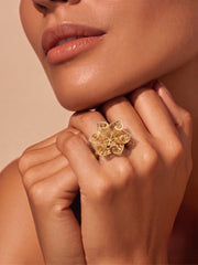 925 Sterling Silver Gold Bloom Filigree Ring for Women