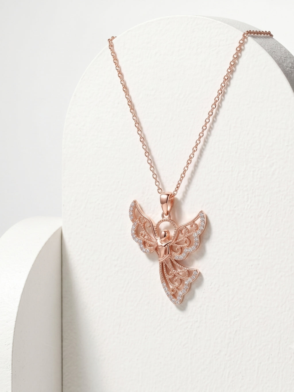 925 Sterling Silver Celestial Grace Angel Filigree Necklace for Women