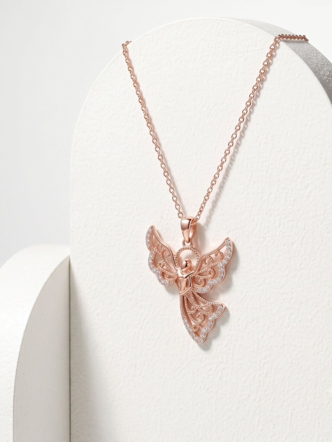 925 Sterling Silver Celestial Grace Angel Filigree Necklace for Women