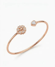 92.5 Sterling Silver Blossom Heart Open Cuff Bracelet for Women