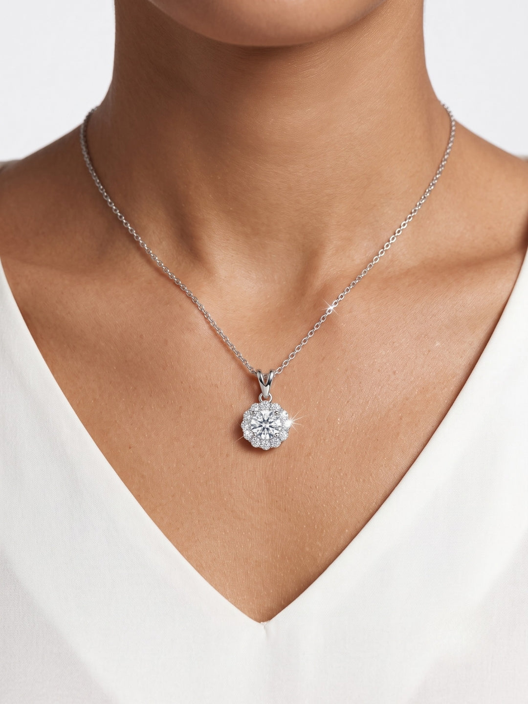 925 Sterling Silver Celestia Halo Sparkle Necklace for Women