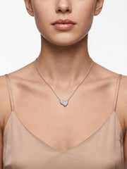 925 Sterling Silver Pavé CZ Heart Pendant Necklace for Women