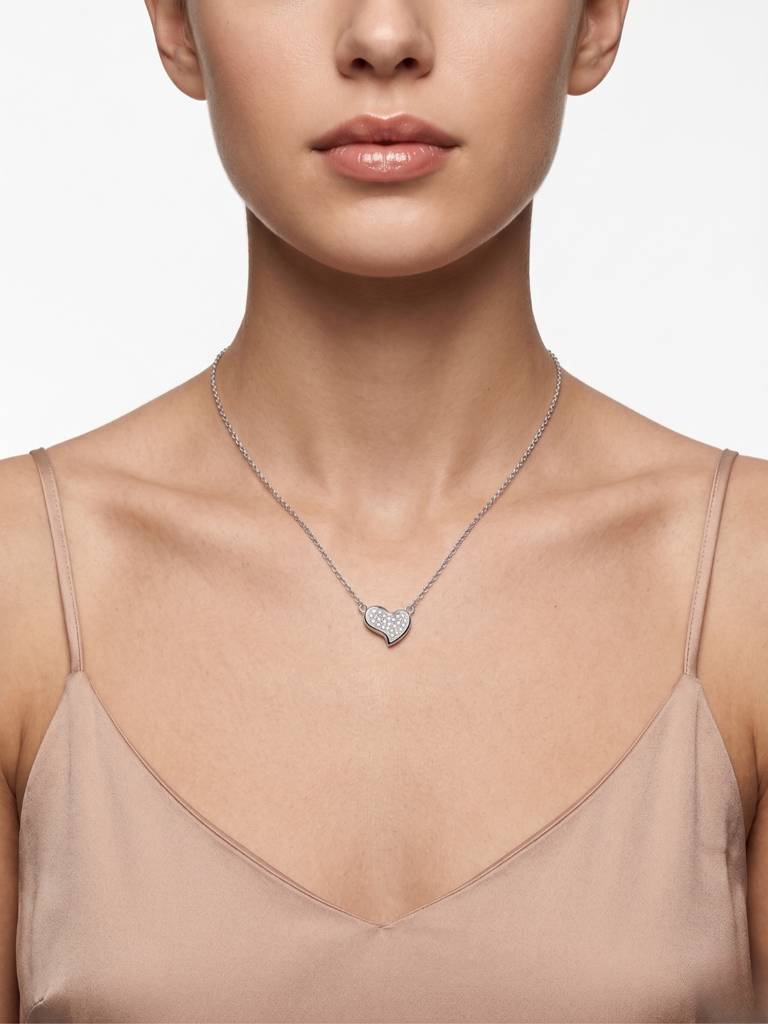 925 Sterling Silver Pavé CZ Heart Pendant Necklace for Women