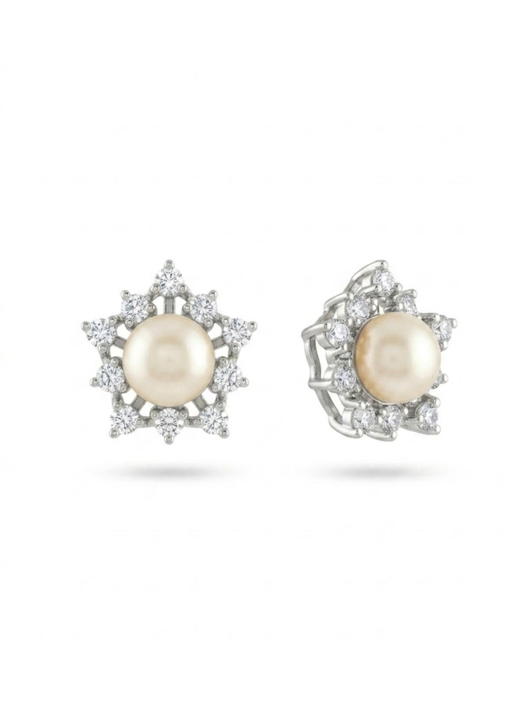 925 Silver Pearl Flower Stud Earrings for Women