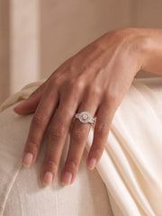925 Sterling Silver Rose Gold Halo Baguette Ring for Women