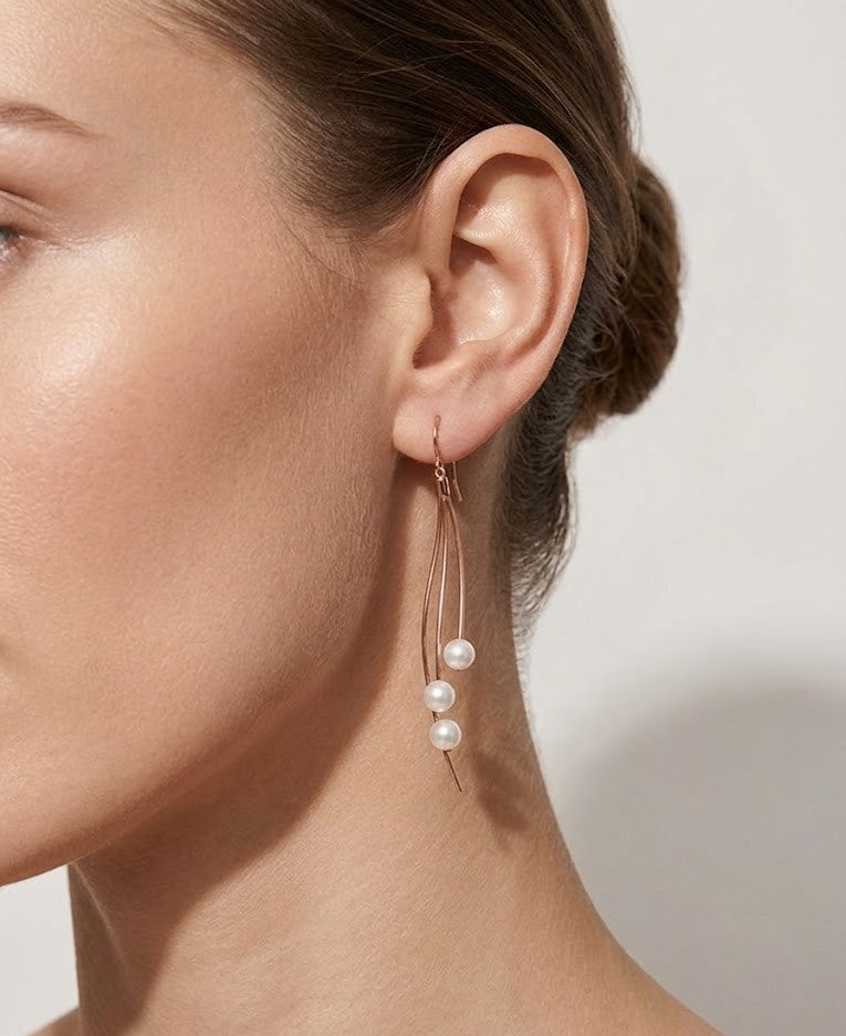 925 Silver Rose Gold Flow Pearl Wave Drop Earrings for Women