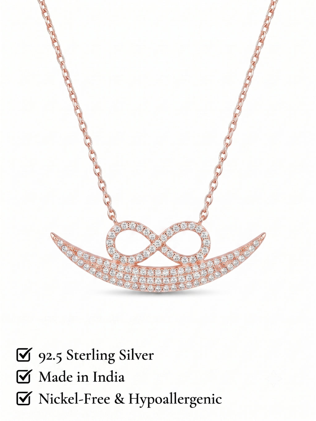 925 Sterling Silver Eternal Infinity Smile Crescent Necklace for Women