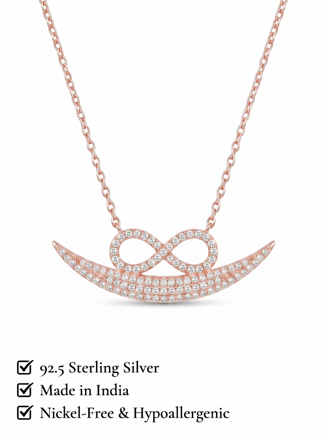 925 Sterling Silver Eternal Infinity Smile Crescent Necklace for Women