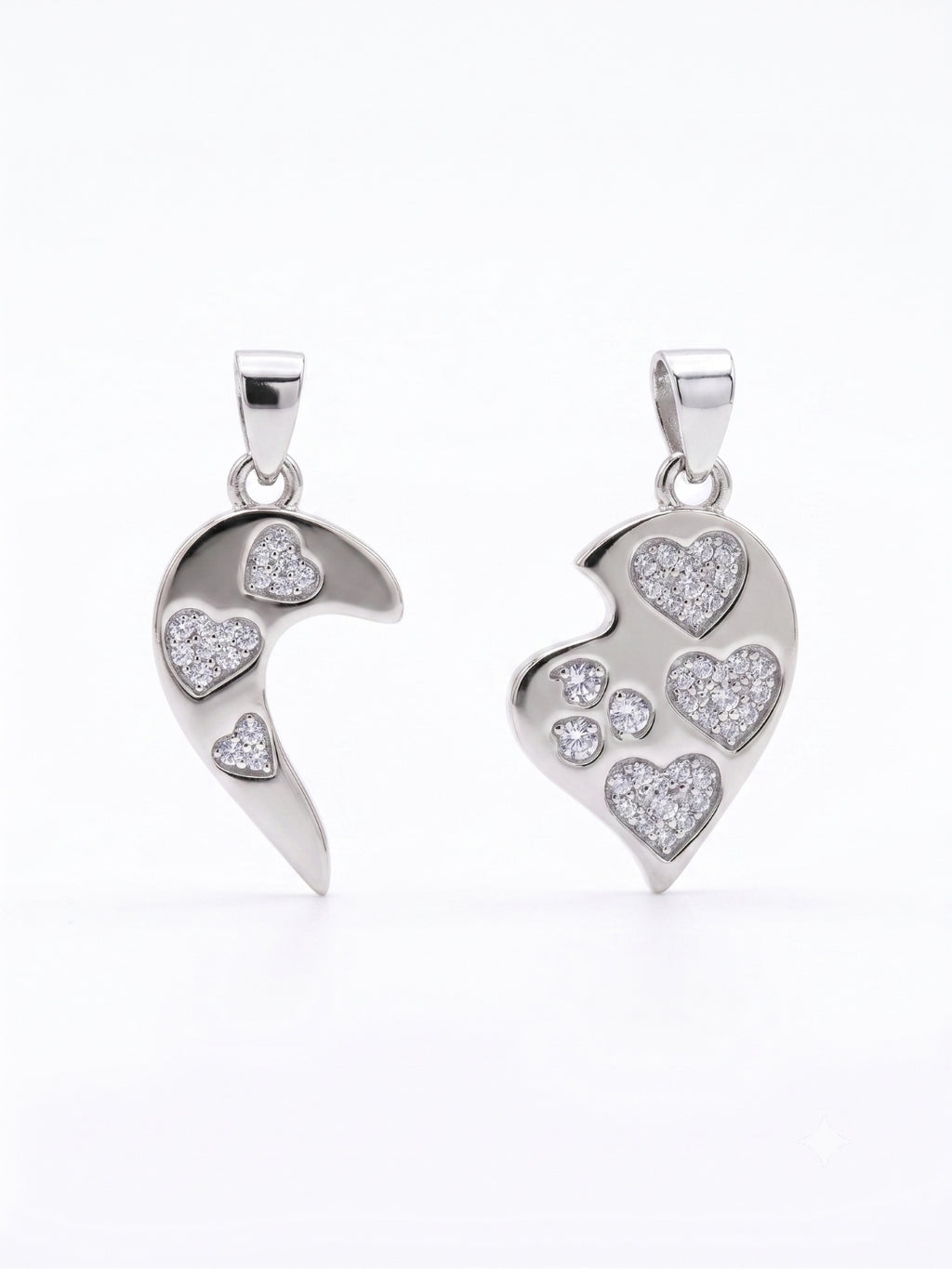 925 Sterling Silver Sparkling Multi-Heart Couple Pendant Without Chain