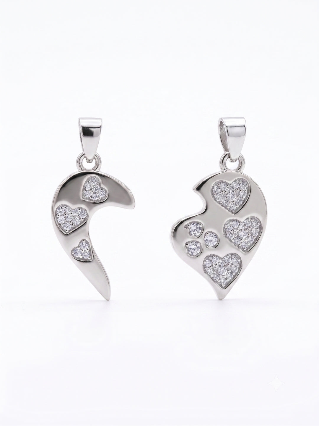 925 Sterling Silver Sparkling Multi-Heart Couple Pendant Without Chain