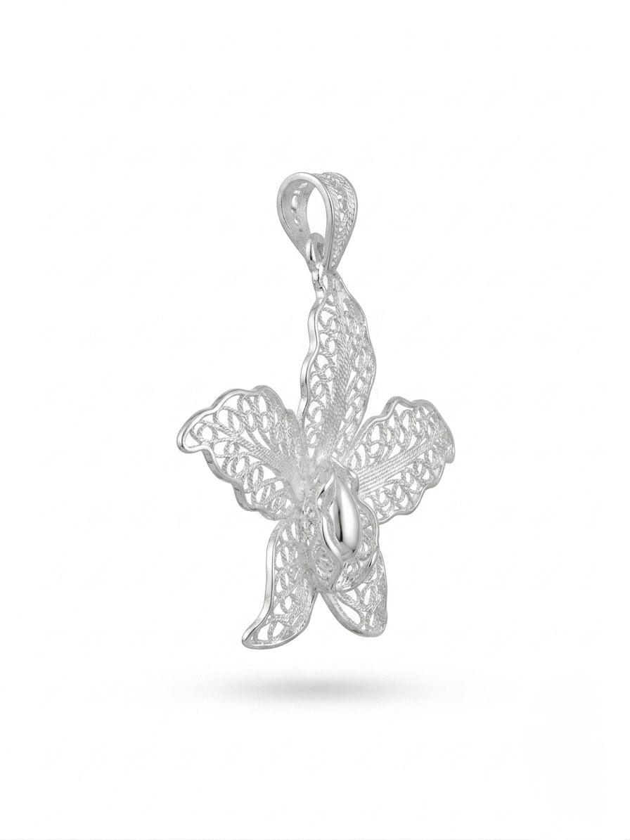 925 Sterling Silver Orchid Grace Filigree Pendant For Women