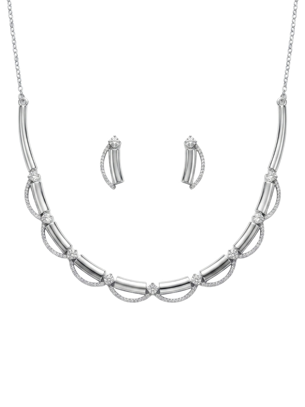 925 Sterling Silver Silver Grace Arc Necklace Set with earrings
