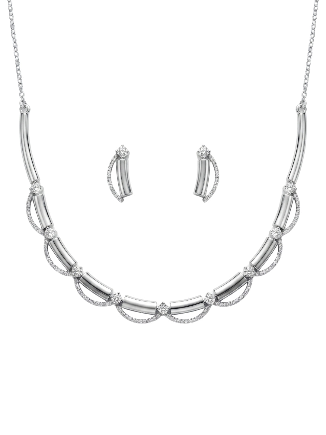 925 Sterling Silver Silver Grace Arc Necklace Set with earrings