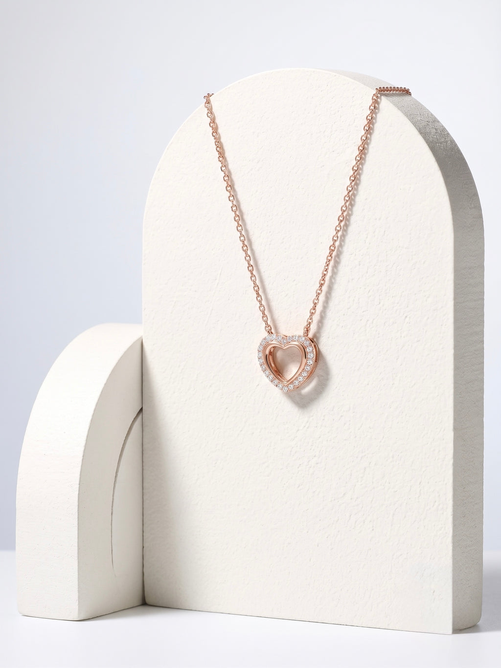 925 Sterling Silver Double Heart CZ Halo Necklace for Women