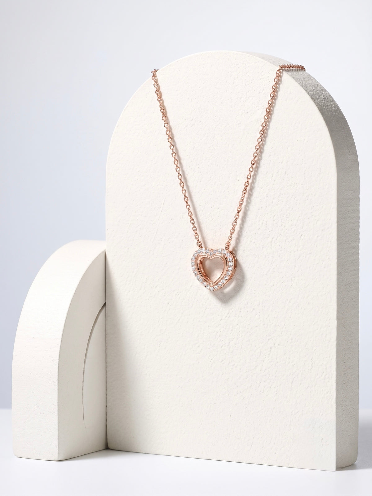 925 Sterling Silver Double Heart CZ Halo Necklace for Women