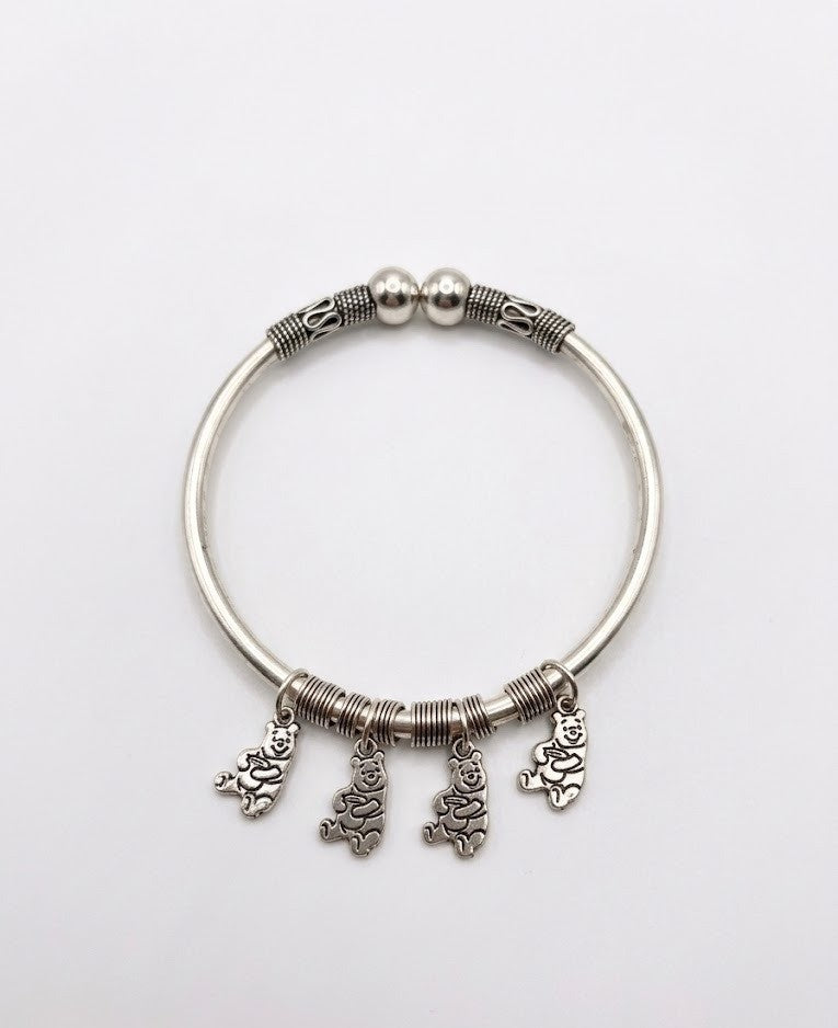 92.5 Sterling Silver Teddy Charm Silver Bracelet for Women