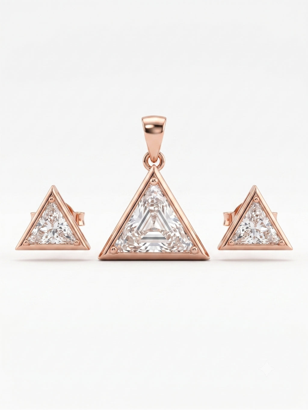 925 Sterling Silver Royal Trillion Diamond Pendant Set with Earrings
