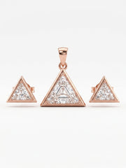 925 Sterling Silver Royal Trillion Diamond Pendant Set with Earrings