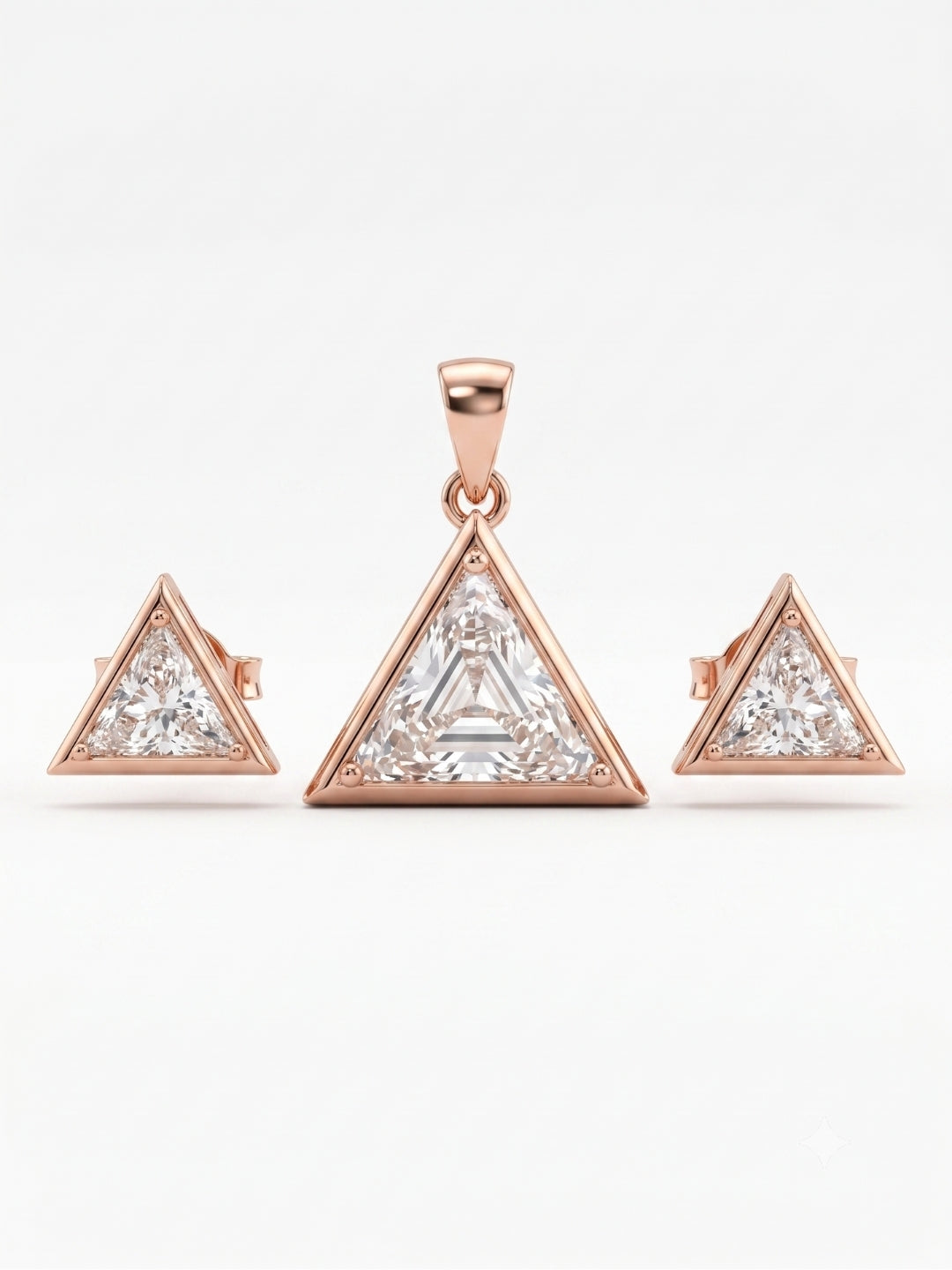 925 Sterling Silver Royal Trillion Diamond Pendant Set with Earrings