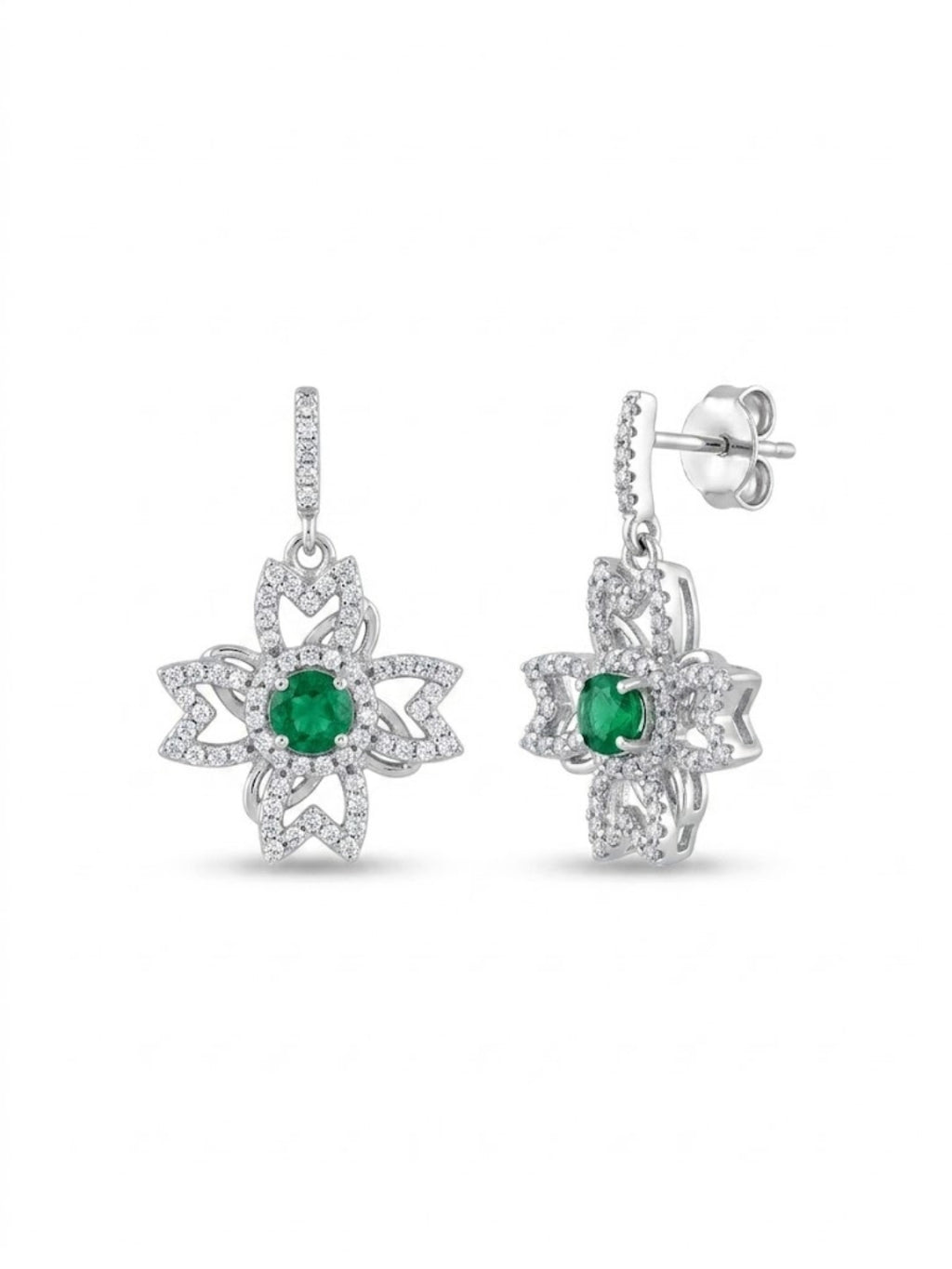 925 Silver Emerald Flower Drop Earrings for Women