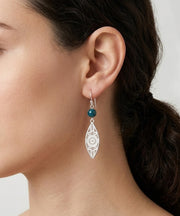 925 Silver Earrings Blue Stone Filigree Drop Earrings for Women