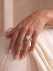 925 Sterling Silver Yellow Oval Halo Cocktail Ring for Women