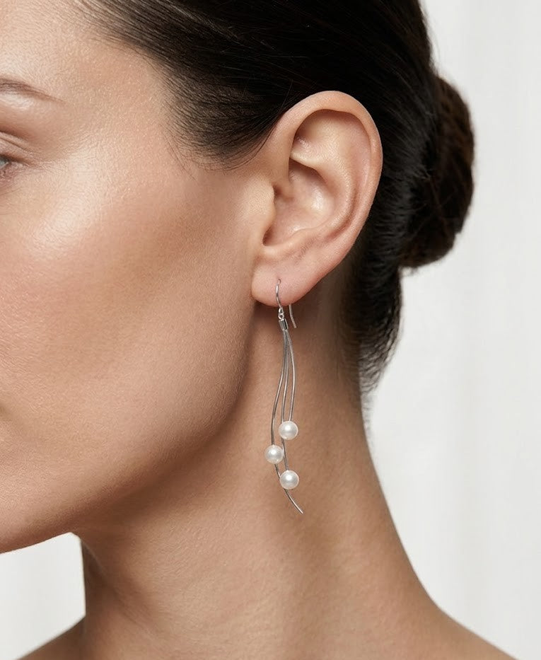 925 Silver Flow Pearl Wave Drop Earrings for Women