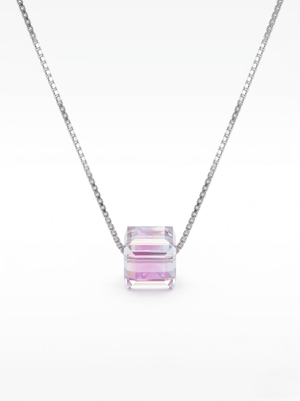 925 Sterling Silver Prism Glow Crystal Cube Necklace for Women