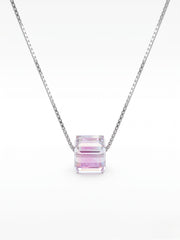 925 Sterling Silver Prism Glow Crystal Cube Necklace for Women