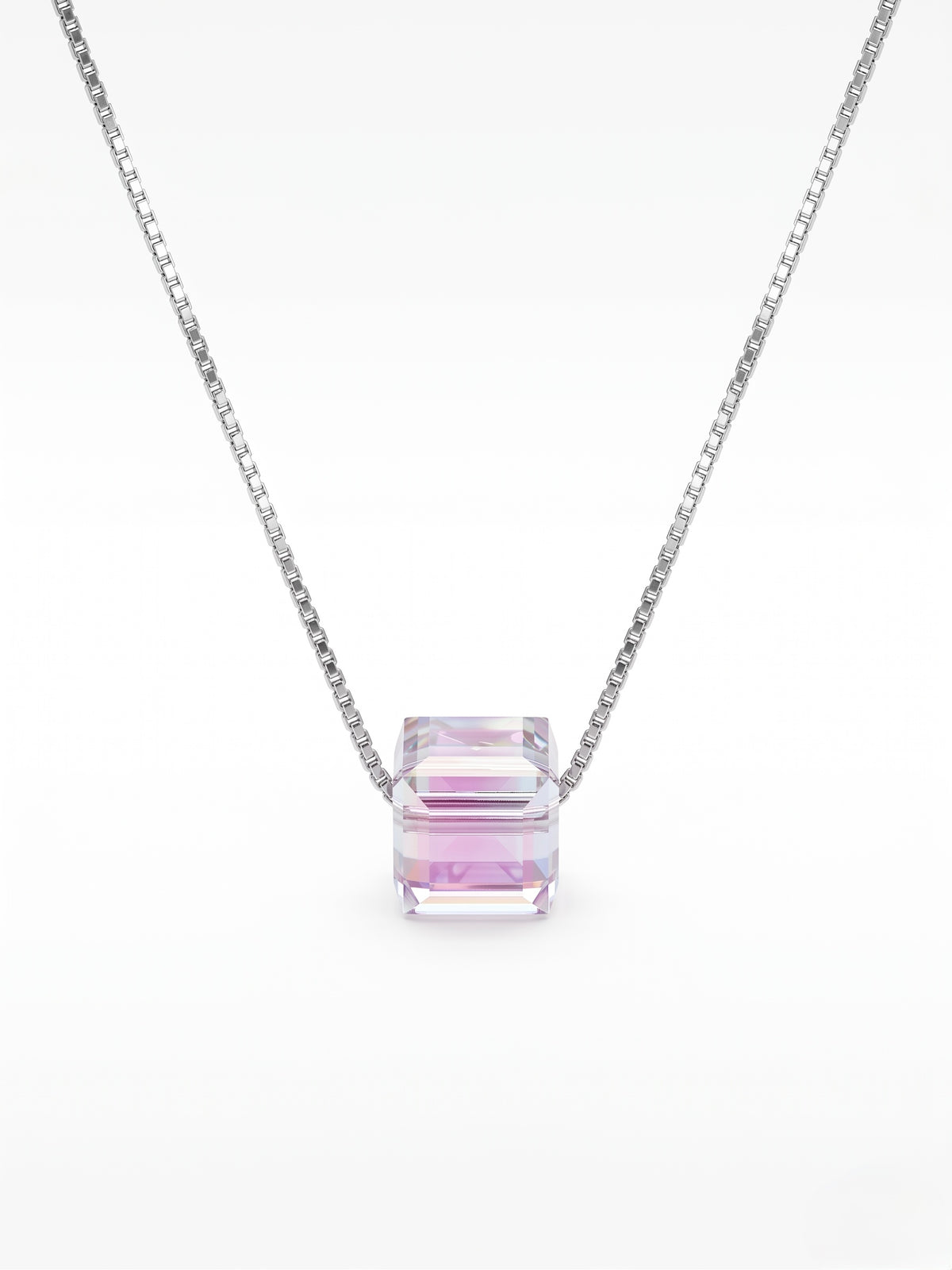 925 Sterling Silver Prism Glow Crystal Cube Necklace for Women