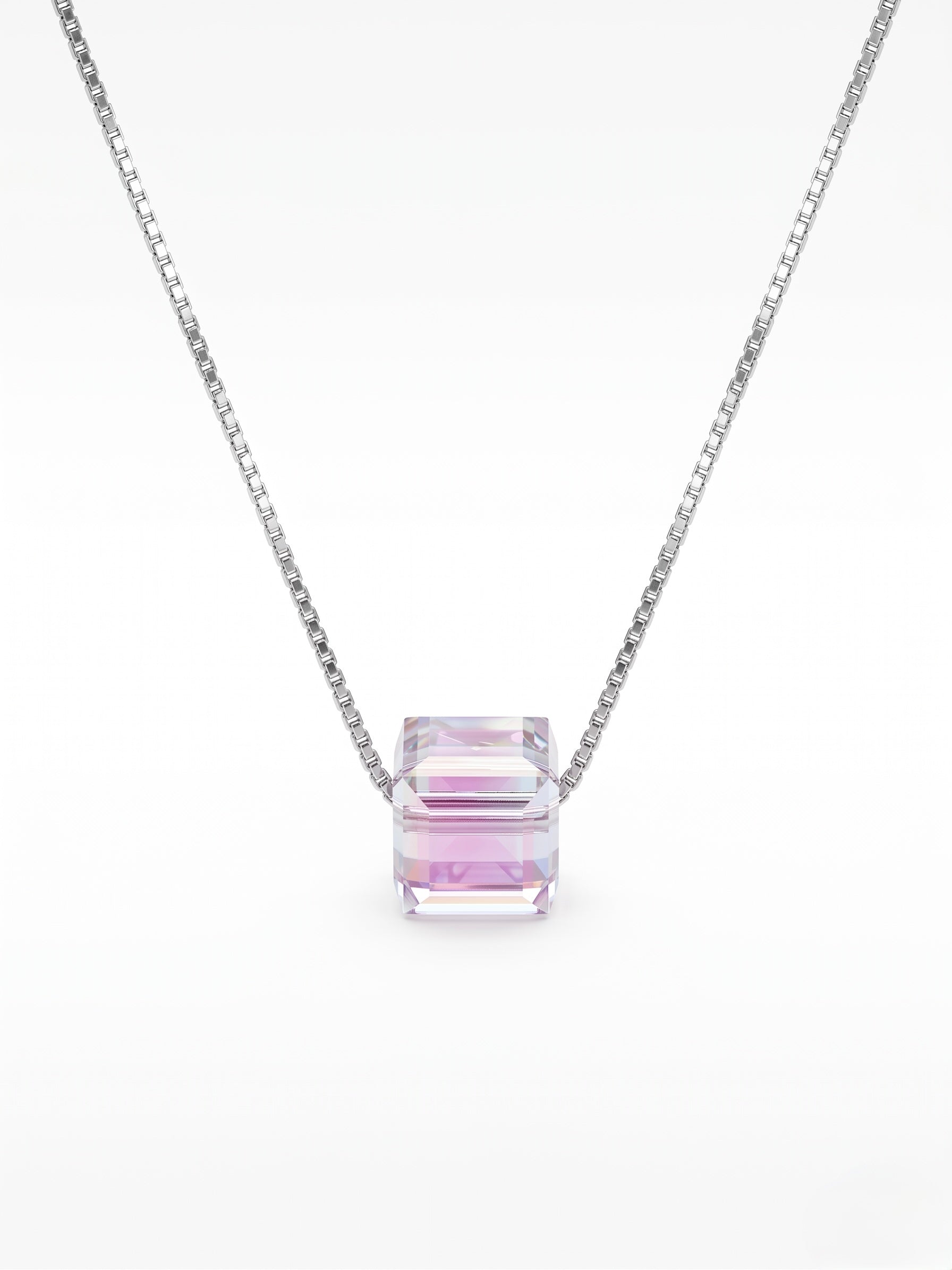 925 Sterling Silver Prism Glow Crystal Cube Necklace for Women