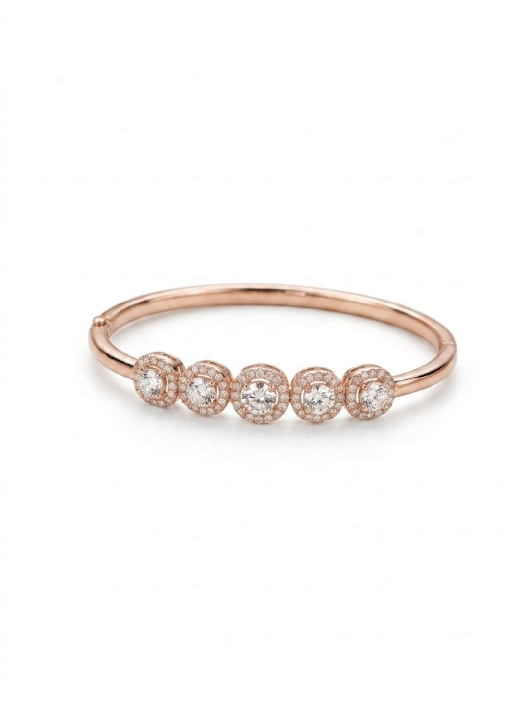 92.5 Sterling Silver Rose Gold Five Halo Diamond Bracelet for Women