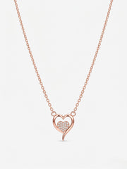925 Sterling Silver Rose Gold Open Heart Cubic Zirconia Pendant Necklace for Women