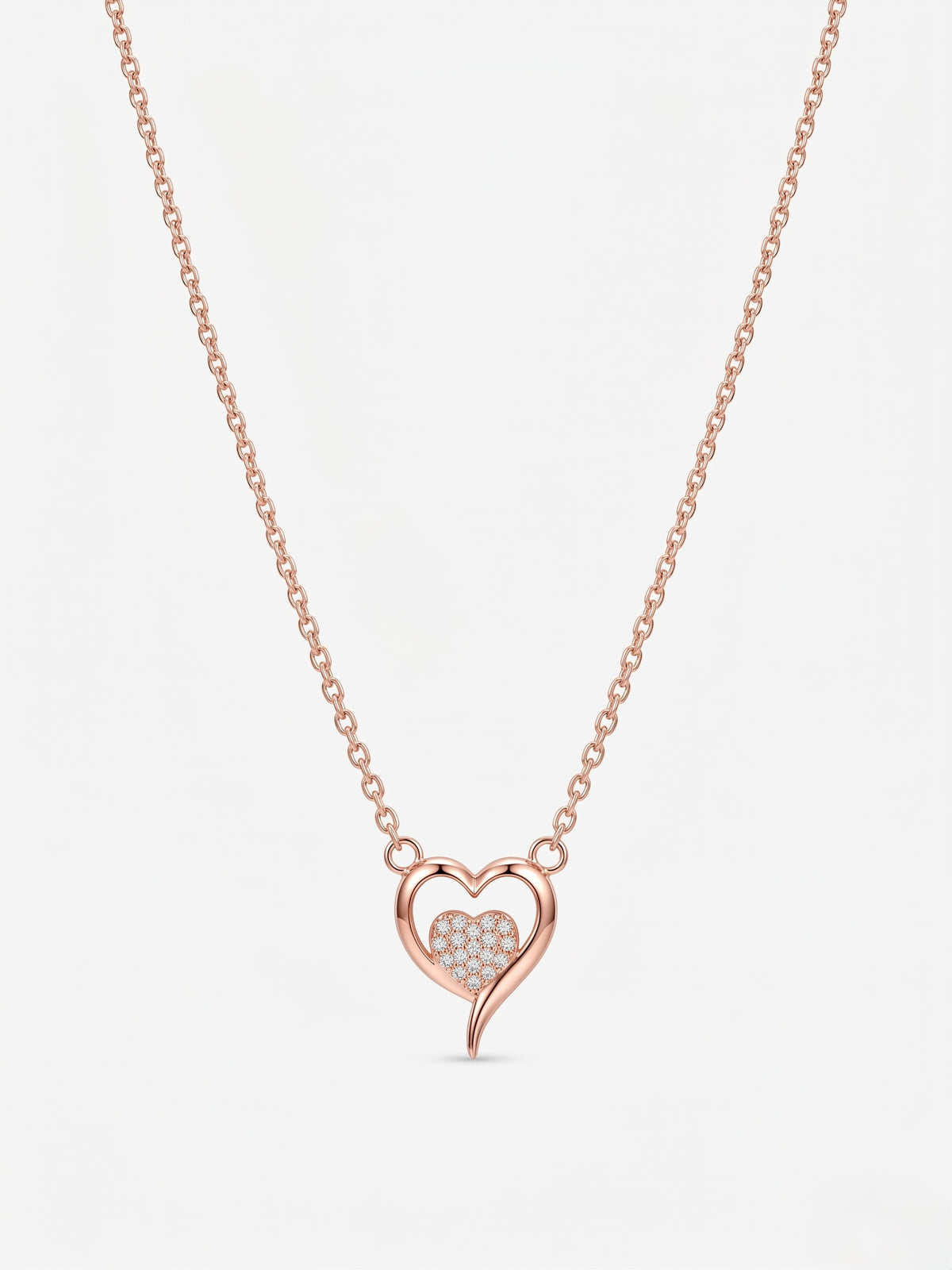 925 Sterling Silver Rose Gold Open Heart Cubic Zirconia Pendant Necklace for Women