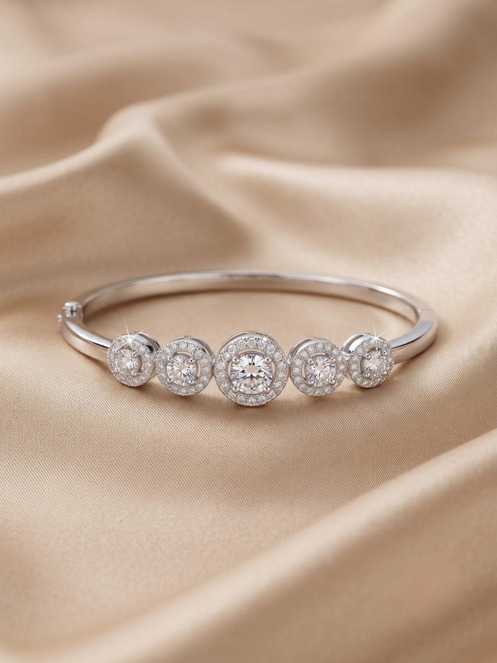 92.5 Sterling Silver Five Stone Halo Diamond Bracelet for Women