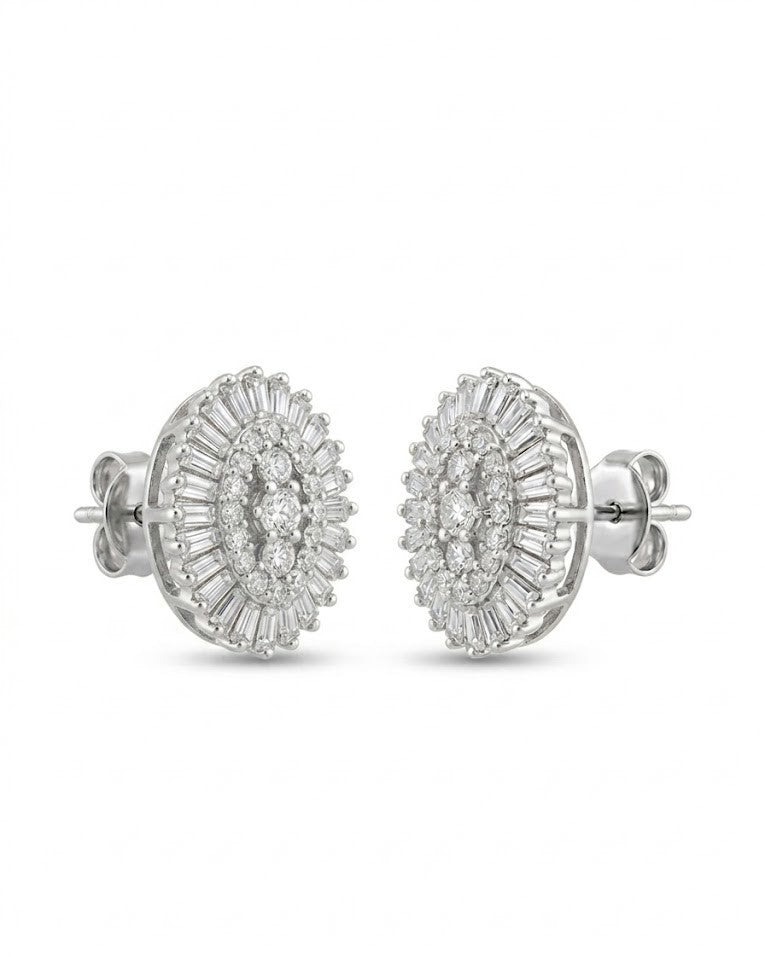 925 Silver Oval Halo Stud Earrings for Women